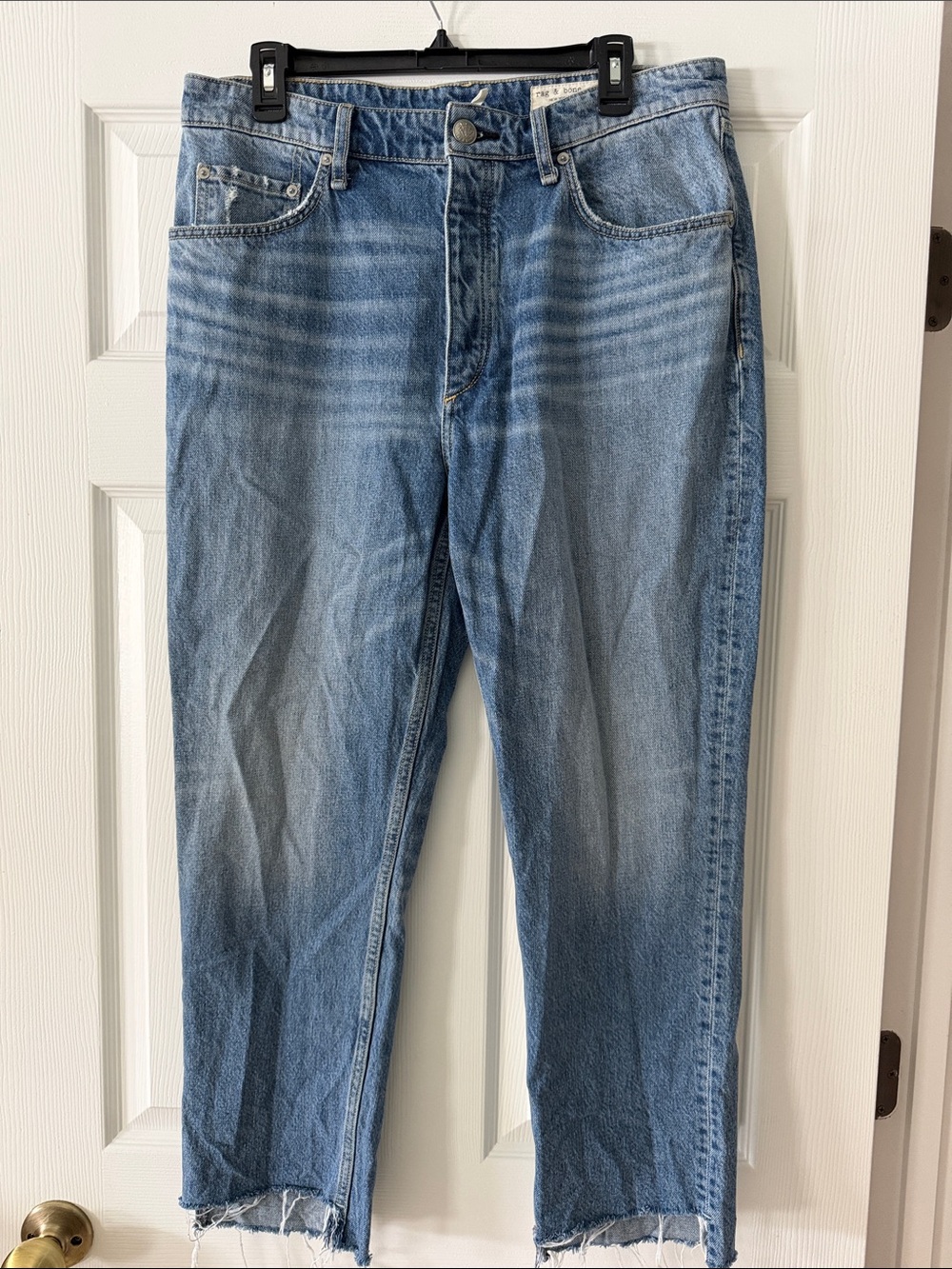 rag & bone Nina High Rise Ankle Cigarette Jeans 32 Raw Hem Medium Wash
